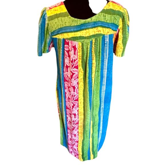 Vintage Daffodil Boho Multicolor Blue Pink Green Striped Maxi Dress Small Medium - Picture 1 of 7